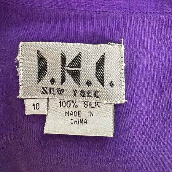 Vintage Silk Purple Cutout Detail Long Sleeve Button Up Womens Office Workwear - Picture 7 of 9